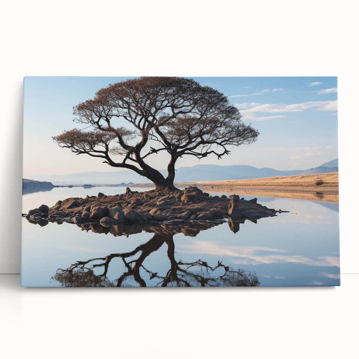 Stretched canvas wall art showcasing a serene landscape with vibrant green trees, perfect for enhancing home decor and adding a touch of nature-inspired elegance.