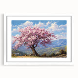 Framed wall art featuring a serene landscape design with trees, set in a white mat and frame, ideal for modern home decor. Perfect for nature enthusiasts.