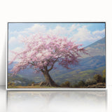 Framed acrylic wall art showcasing a modern landscape design with trees, set against a white background, perfect for contemporary home decor.