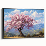 Framed canvas wall art showcasing a serene landscape with vibrant trees, designed for modern decor. The artwork features a black frame and side view, ideal for home or office settings.