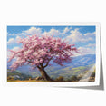 Rolled art print showcasing a vibrant landscape design with colorful trees, perfect for home decor, packaged securely in a protective tube for shipping.