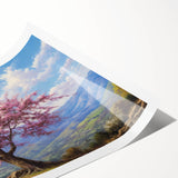 Vibrant rolled print showcasing a serene landscape with tall trees and a colorful sunset, perfect for home decor or art collection, packaged securely in a tube.