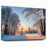 Acrylic glass wall art collection showcasing a serene landscape with vibrant trees, displayed in a side view, ideal for modern home decor or office environments.