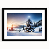 Framed wall art showcasing a serene landscape with trees in a black frame and mat, designed to enhance home decor with nature-inspired elegance.