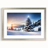 Elegant silver-framed wall art showcasing a serene landscape with trees, featuring a mat for added depth and sophistication, perfect for home decor.