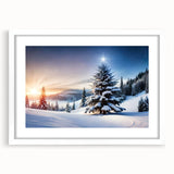Framed wall art featuring a serene landscape with trees, showcasing a white mat and modern design, ideal for home decor and adding a natural touch to interiors.