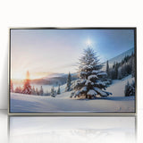 Framed wall art featuring a serene landscape with trees, designed in a modern style, presented in a sleek silver frame that enhances any decor setting.