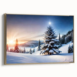 Framed canvas wall art featuring a serene landscape with lush green trees and a warm golden hue, ideal for enhancing home decor in any setting. This elegant design offers a tranquil aesthetic, perfect for nature lovers seeking to add a touch of calm to their living space.