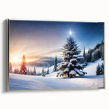 Framed canvas wall art featuring a stylized landscape with trees, showcasing vibrant colors and intricate details, perfect for modern home decor. The silver frame adds a touch of elegance, enhancing the overall aesthetic appeal.