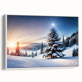 Framed canvas wall art showcasing a serene landscape with lush green trees and a soft white border, perfect for adding tranquility to any room decor.
