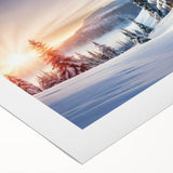 Vibrant rolled canvas artwork showcasing a serene landscape with lush green trees and a tranquil sky, perfect for home decor or office ambiance.