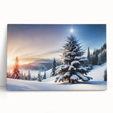 Stretched canvas artwork showcasing a serene landscape with vibrant green trees against a clear blue sky, ideal for enhancing modern home decor.
