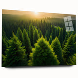 Acrylic glass wall art collection showcasing a vibrant landscape design with trees, displayed in a modern side view without pins, perfect for home decor.