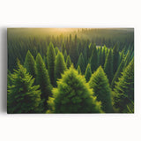 Stretched canvas wall art featuring a serene landscape with vibrant trees and a calming color palette, ideal for home decor and nature enthusiasts. This artwork enhances interior spaces with its tranquil imagery and artistic design.