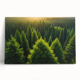 Stretched canvas wall art showcasing a serene landscape with vibrant trees in autumn hues, elegantly leaning against a wall, perfect for home decor.