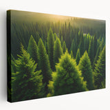 Stretched canvas wall art showcasing a vibrant landscape with tall trees, ideal for home decor. The artwork features rich greens and earth tones, adding a natural touch to any space. Perfect for enhancing interior aesthetics.