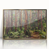 Framed acrylic wall art showcasing a vibrant landscape with stylized trees, featuring a gold frame and a modern design, perfect for enhancing home decor.
