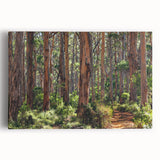 Stretched canvas wall art showcasing a serene landscape with lush green trees and a tranquil blue sky, perfect for enhancing any living space's decor.