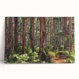 Stretched canvas wall art showcasing a vibrant landscape design with trees, perfect for enhancing home decor. The artwork features rich greens and earthy tones, creating a serene and inviting atmosphere. Ideal for nature lovers and a stylish addition to any space.