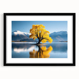 Framed wall art collection featuring a serene landscape design with trees, set in a sleek black frame with a mat, perfect for home decor enhancement.