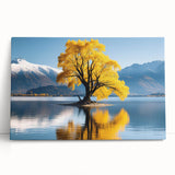 Stretched canvas artwork showcasing a vibrant landscape with lush green trees and a serene blue sky, perfect for adding nature-inspired decor to any space.