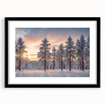 Framed wall art of a serene landscape featuring vibrant trees, presented in a sleek black frame with a mat, ideal for enhancing home decor and adding a touch of nature.
