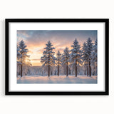 Framed wall art of a serene landscape featuring vibrant trees, presented in a sleek black frame with a mat, ideal for enhancing home decor and adding a touch of nature.