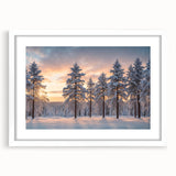 Framed wall art showcasing a serene landscape design with trees, featuring a white mat and sleek frame, perfect for enhancing home decor.