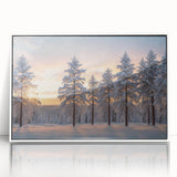 Framed acrylic wall art showcasing a vibrant landscape with stylized trees, set against a sleek white background, perfect for modern home decor.