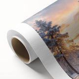 Vibrant rolled canvas wall art showcasing a stunning landscape design with lush green trees and a serene blue sky, ideal for home decor enhancement.