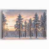 Stretched canvas wall art depicting a serene landscape with vibrant green trees and a peaceful blue sky, ideal for home decor or nature-themed spaces.