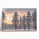 Stretched canvas artwork showcasing a serene landscape with vibrant green trees and a tranquil blue sky, perfect for adding a natural touch to home decor.