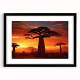 Framed wall art featuring a serene landscape with trees, set in a black frame with a mat, ideal for modern home decor. Perfect for nature lovers seeking tranquility.