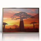 Framed wall art collection showcasing a vibrant landscape design featuring lush green trees and golden accents, perfect for enhancing home decor.