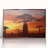 Framed wall art collection showcasing a serene landscape with trees, featuring a silver acrylic frame, ideal for modern home decor and nature enthusiasts.