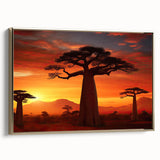 Framed canvas wall art showcasing a vibrant landscape design with trees, featuring a gold frame, ideal for home decor in modern settings. Perfect for enhancing living spaces with a touch of nature.