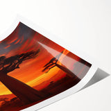 Stunning rolled print showcasing a vibrant landscape design with lush green trees and a serene sky, perfect for home decor or art collection.