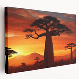 Stretched canvas wall art showcasing a serene landscape design with vibrant green trees and a calming blue sky, perfect for home decor in living spaces.