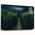 Acrylic wall art piece showcasing a serene landscape with tall trees, designed for modern decor. The side view highlights its sleek finish and attachment pins, perfect for enhancing living spaces.