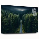 Acrylic wall art showcasing a serene landscape with vibrant green trees and a tranquil sky, displayed from a side view, emphasizing its sleek design and modern aesthetic. Ideal for enhancing living spaces with a touch of nature-inspired decor.