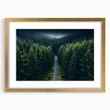Framed wall art featuring a vibrant landscape design with lush green trees, set in a stylish gold frame with a mat, perfect for home decor. Ideal for nature enthusiasts seeking to enhance their living space with elegant artwork.
