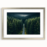 Framed wall art featuring a serene landscape with vibrant green trees and a silver mat, perfect for enhancing home decor and adding a calming touch to any room.