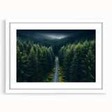 Framed wall art featuring a serene landscape with trees, set in a sleek white mat and frame, perfect for enhancing modern home decor aesthetics.