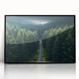 Framed wall art featuring a vibrant landscape design with trees, displayed in a sleek black frame, perfect for modern home decor or office settings.