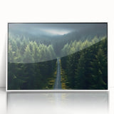 Framed wall art collection showcasing a vibrant landscape design with lush green trees and a serene atmosphere, featuring a sleek white frame for modern decor.