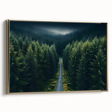 Framed wall art canvas showcasing a serene landscape design with majestic trees, featuring a gold frame that enhances the artwork's elegance and sophistication.