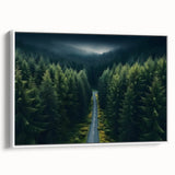 Framed canvas wall art showcasing a serene landscape with trees, displayed from a side view against a white background, ideal for home decor and nature enthusiasts.