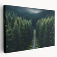 Stretched canvas wall art showcasing a serene landscape with vibrant green trees and a soft blue sky, perfect for enhancing home décor and creating a calming atmosphere.