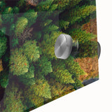 Close-up of a vibrant acrylic glass wall art piece showcasing a colorful landscape with trees, perfect for modern home decor and enhancing interior aesthetics.