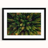 Framed black wall art featuring a vibrant landscape design with trees, showcasing rich colors and intricate details, perfect for enhancing modern home decor.